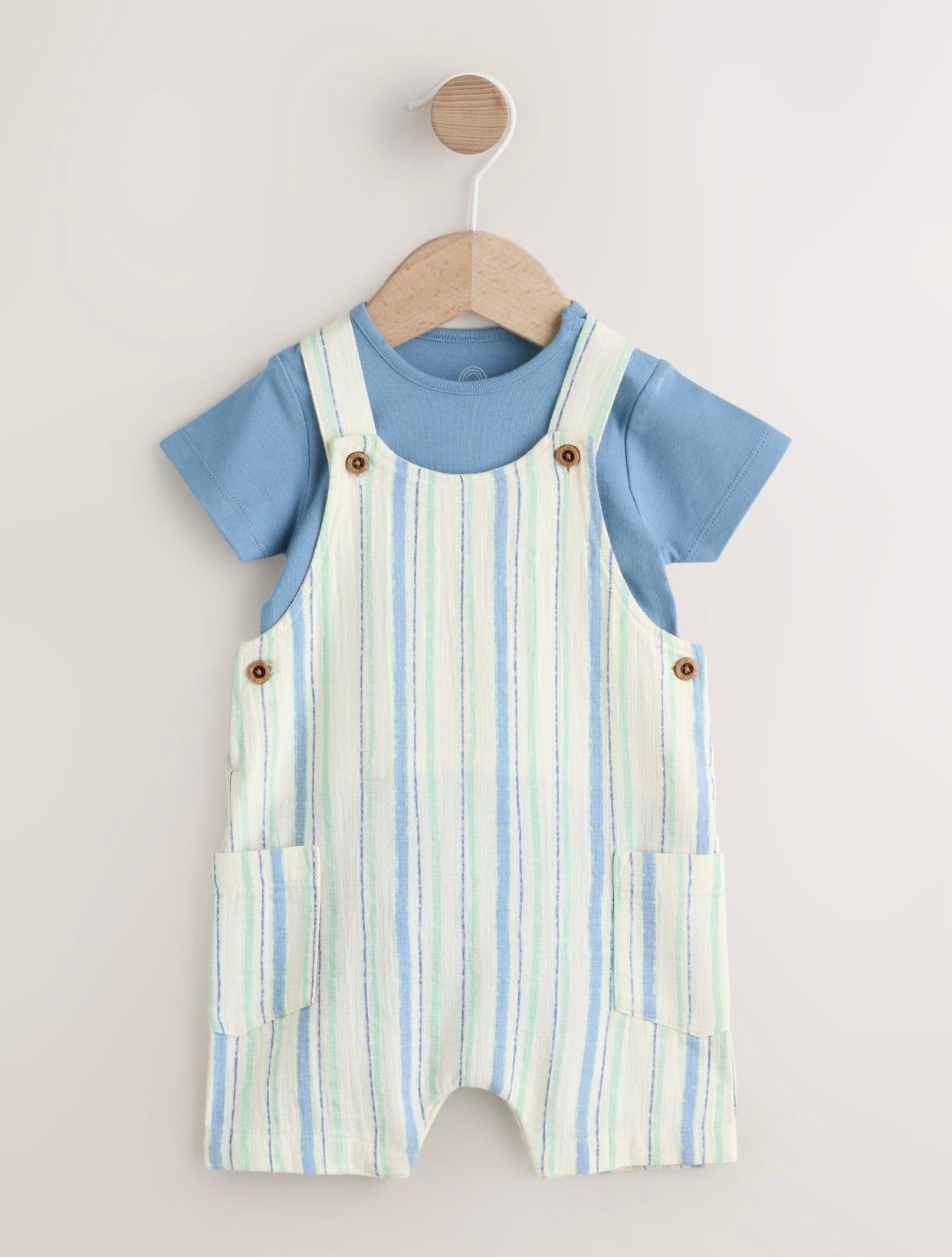 Blue Stripe Woven Dungaree and Bodysuit Set (Omths-2yrs)