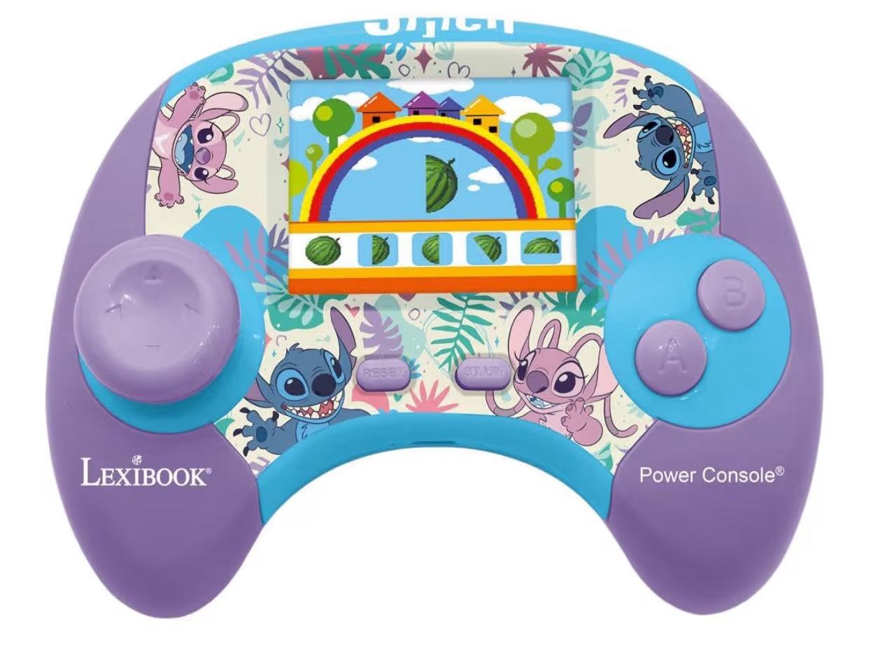 LEXIBOOK, Disney Stitch Power Console® - Educational bilingual game console with 100 activities in English/French