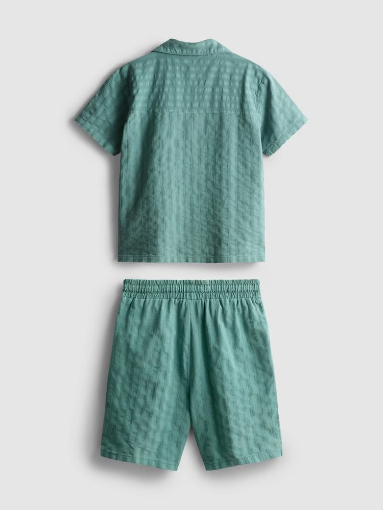 Textured shirt and shorts set with elasticated drawstring waist
