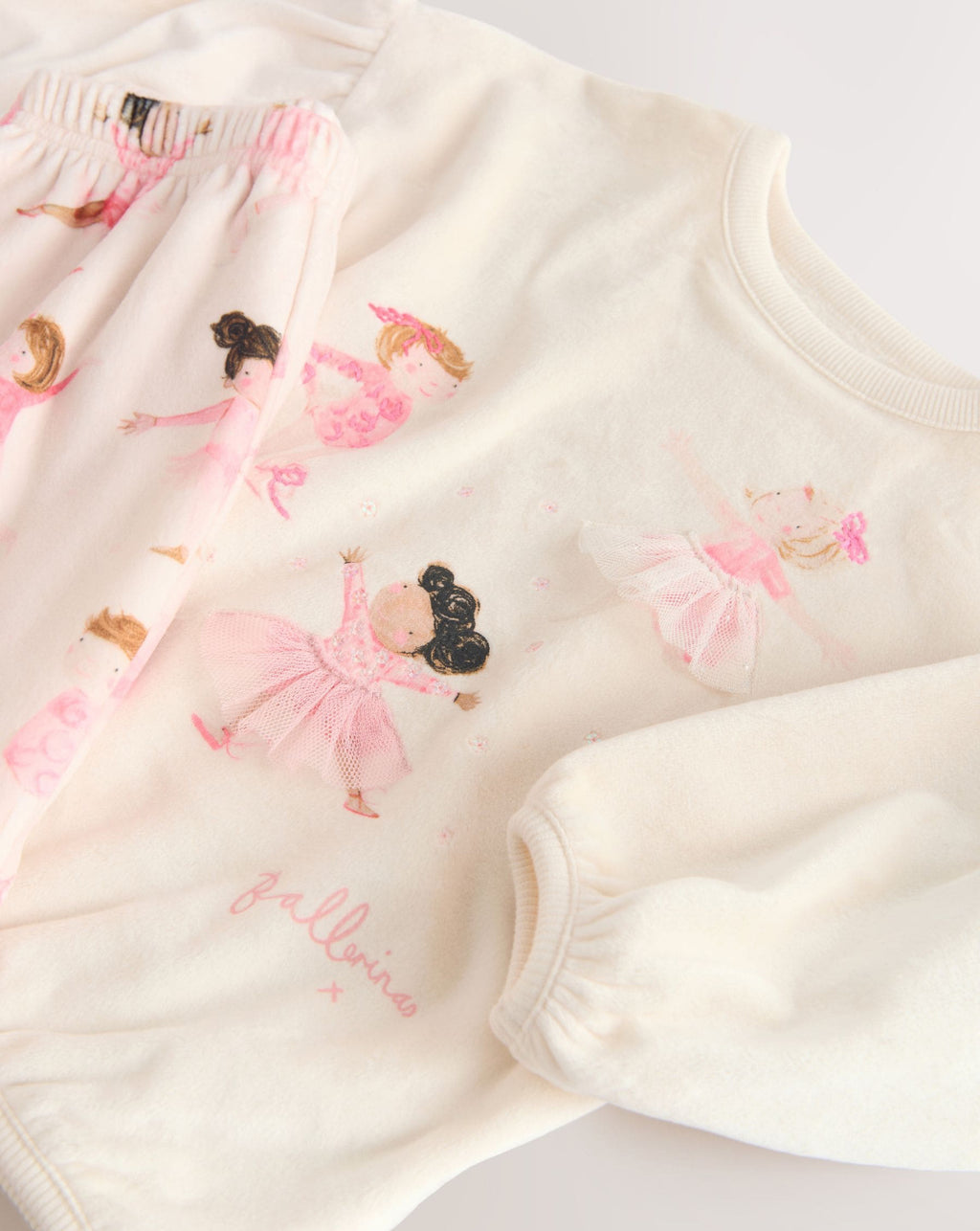 Ecru/Pink Ballerina Fleece Cosy Pyjamas