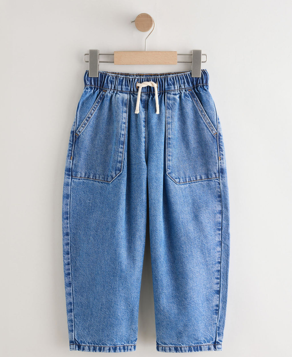 Mid Blue Pullon Barrel Jeans