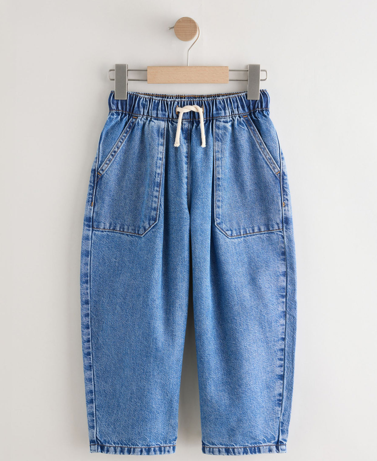 Mid Blue Pullon Barrel Jeans