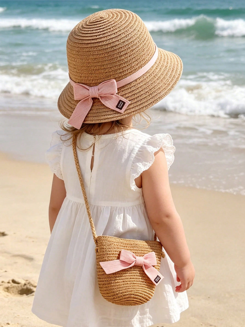2pcs/Set Pink Bow Sun Hat And Bag Set (immediate)