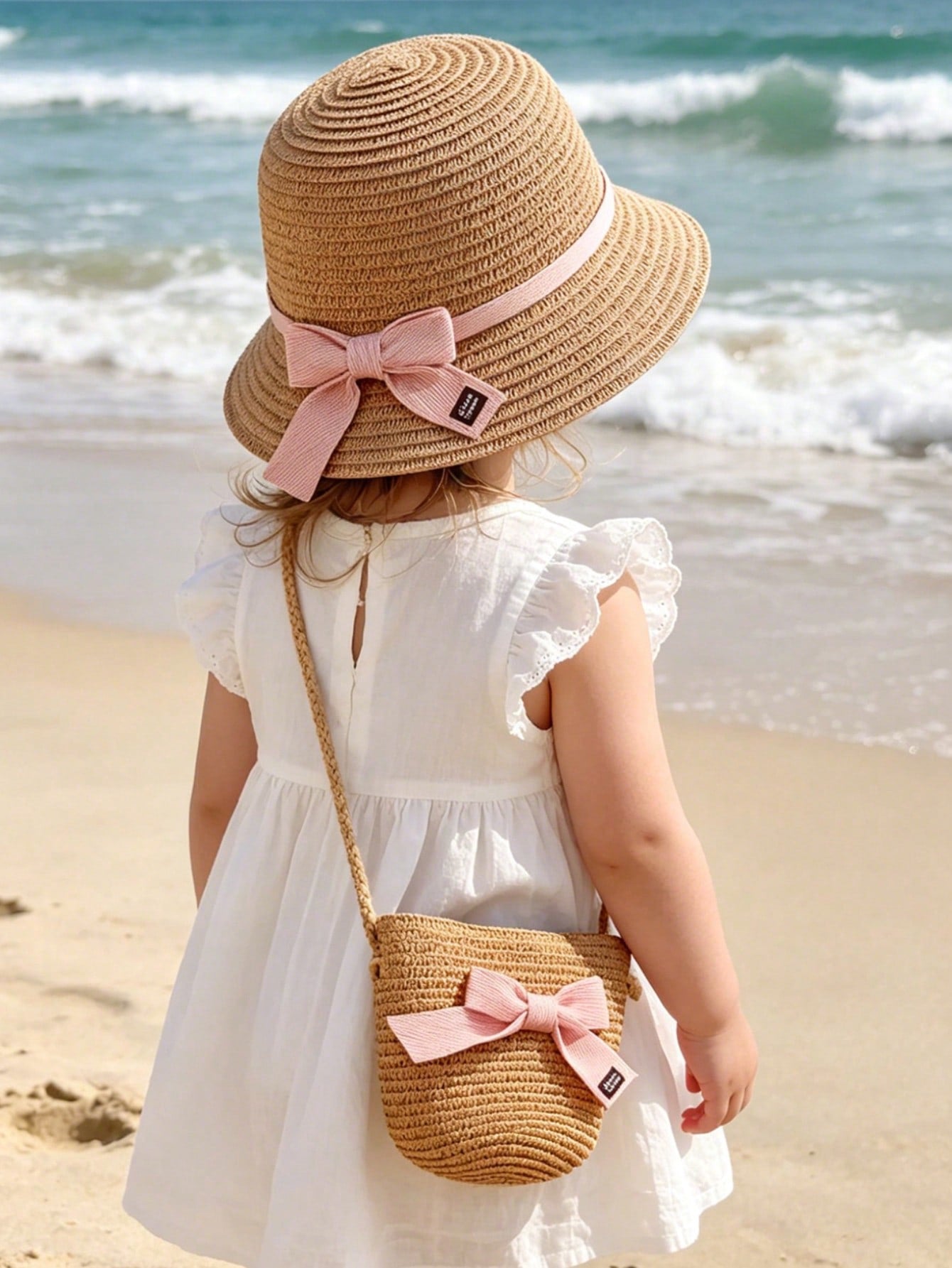 2pcs/Set Pink Bow Sun Hat And Bag Set (immediate)