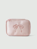 Satin Fabric Embroidered Bow Makeup Bag (immediate)