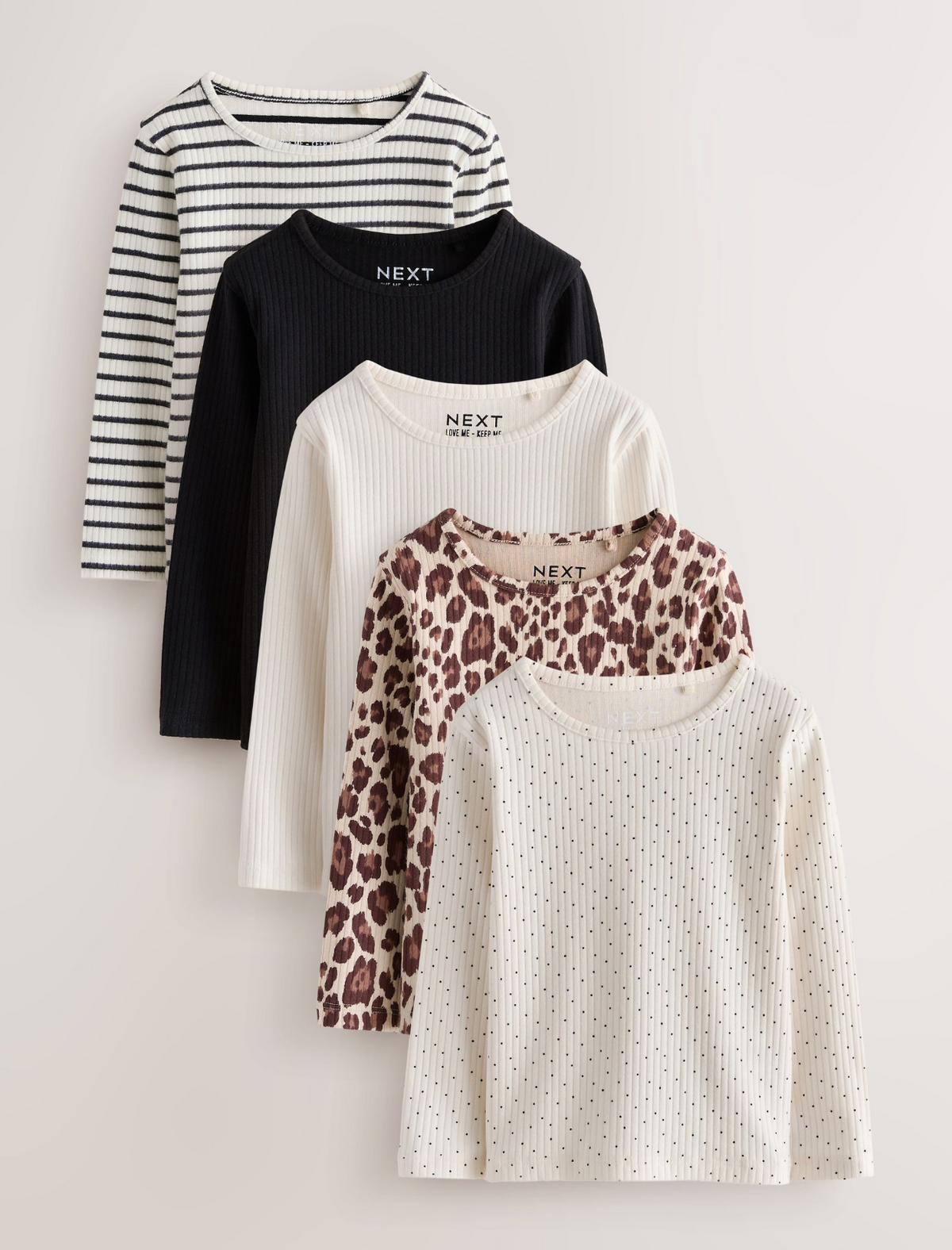 Black Mono Long Sleeve Ribbed Tops 5 Pack