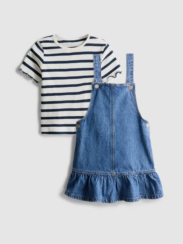 T-Shirt and Denim Pinafore Dress Set