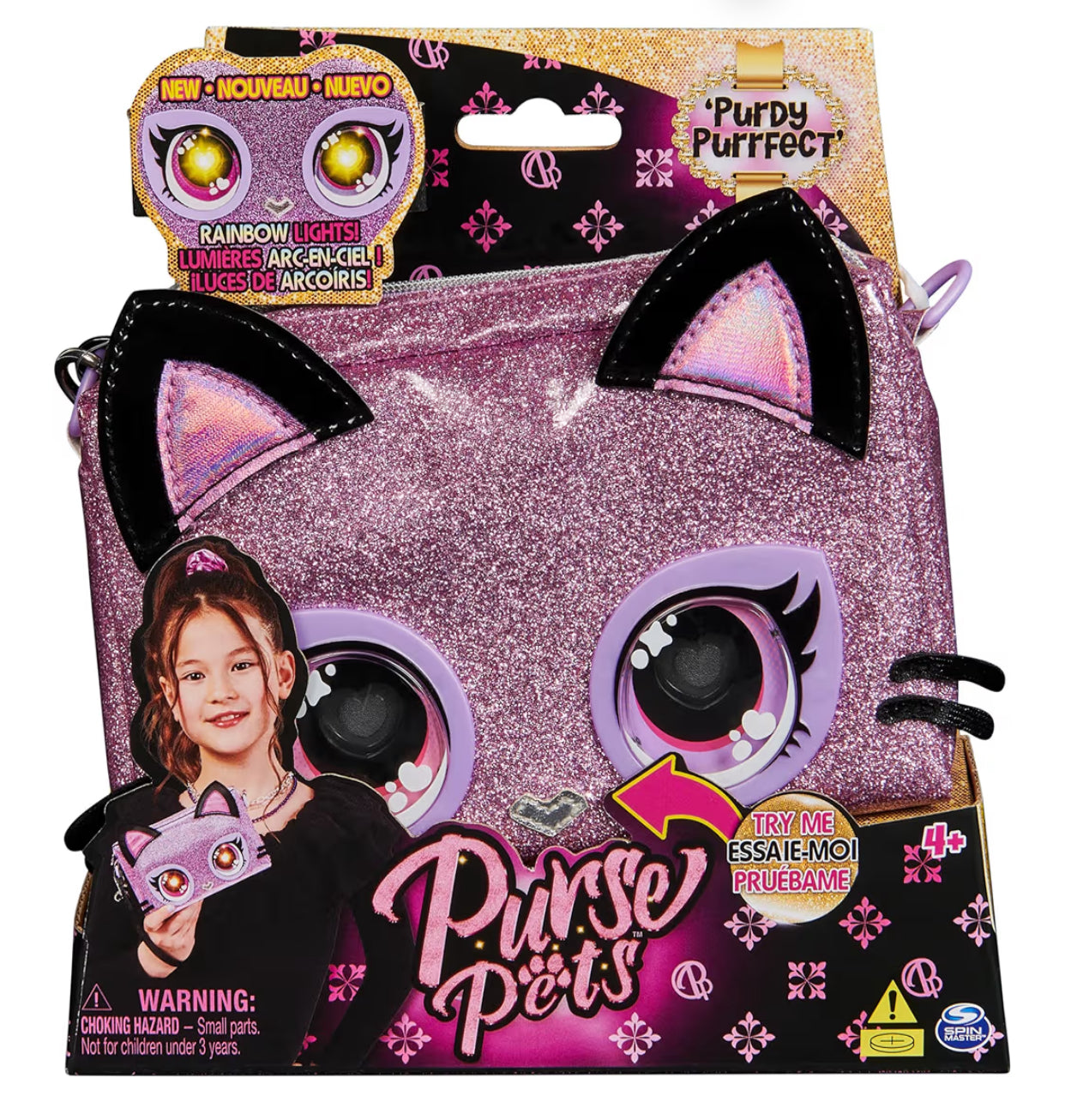 Purse Pets, Keepin’ It Clutch Purdy Purrfect Kitty Pet Toy and Wristlet Bag with Light-up Rainbow Eyes