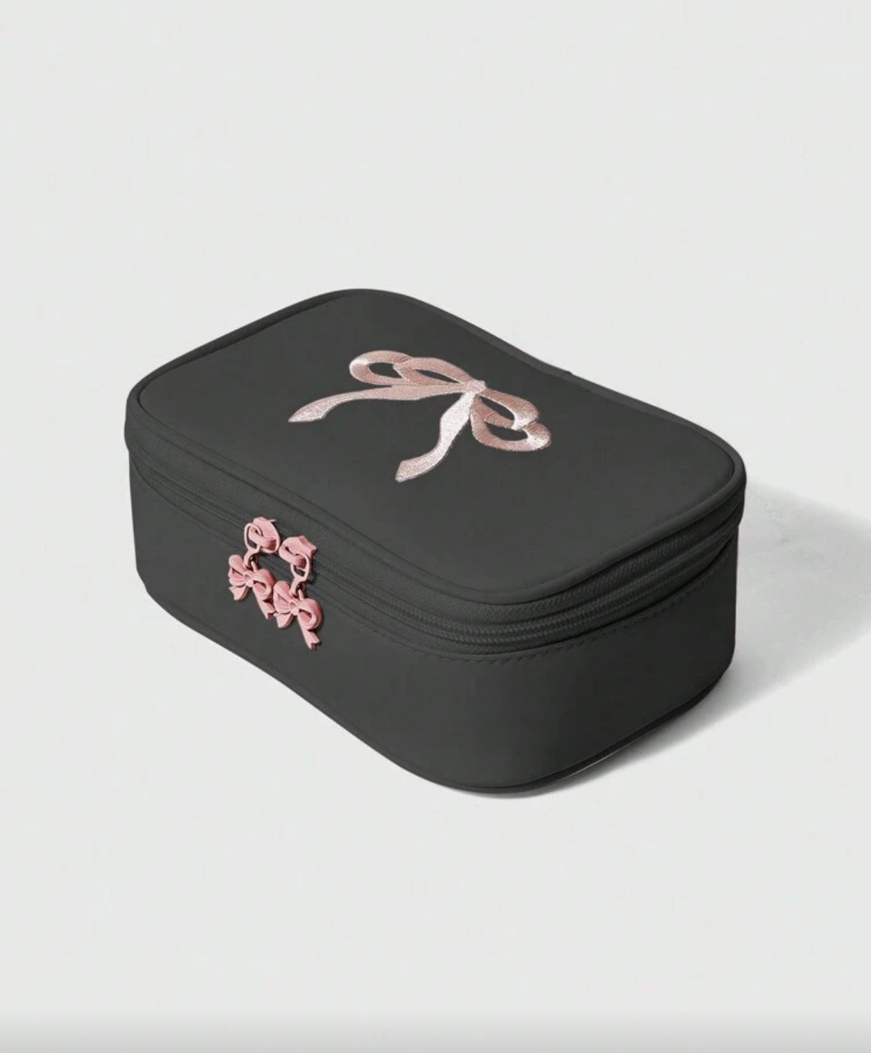 Pink Embroidered Bow Makeup Bag