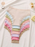 7pcs/Pack Women's Floral Contrast Color Lace Trim Panties