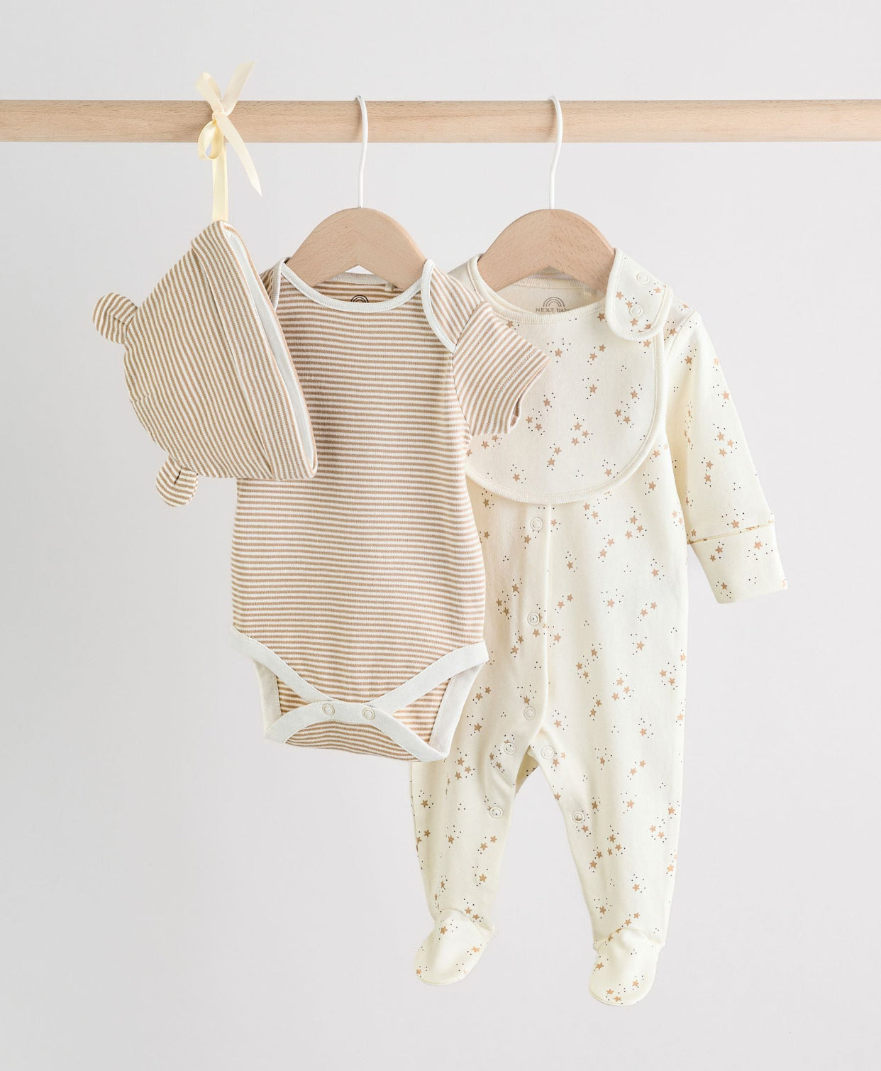 Neutral Baby Sleepsuit, Bodysuit, Beanie and Bib Set 4 Pieces
