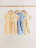 Blue and Lemon Printed Button T Shirt Jersey 3 Pack Baby Rompers
