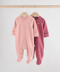 Pink Velour Baby Sleepsuits 2 Pack