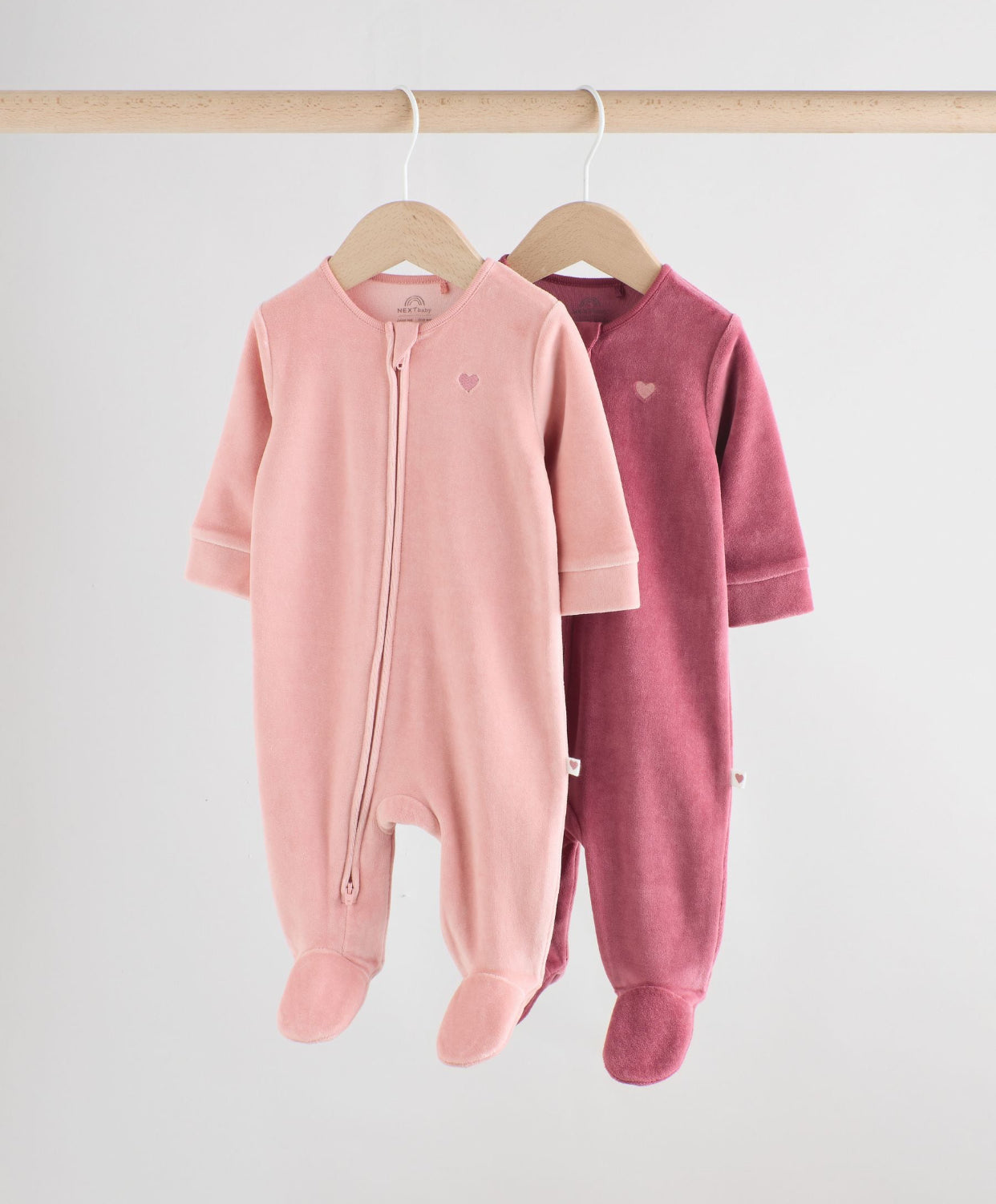 Pink Velour Baby Sleepsuits 2 Pack