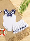 2pcs Baby Girl Sailor Swimsuit