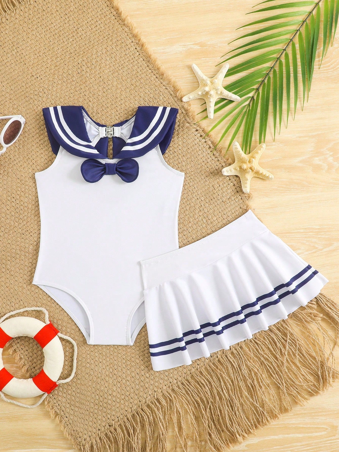 2pcs Baby Girl Sailor Swimsuit