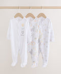 White Safari Baby Sleepsuits 3 Pack