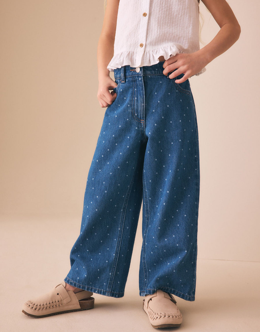 Mid Blue Spot Wide Leg Jeans