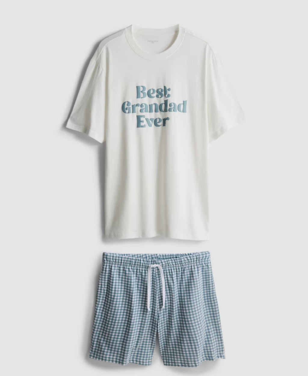 Pyjama set with slogan T-shirt and gingham shorts