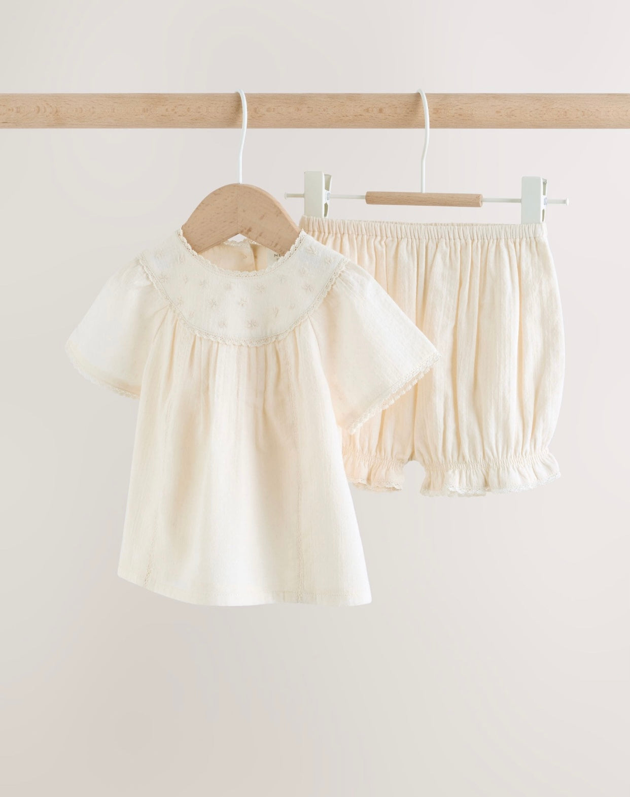White Woven Baby Top and Shorts 2 Piece Set