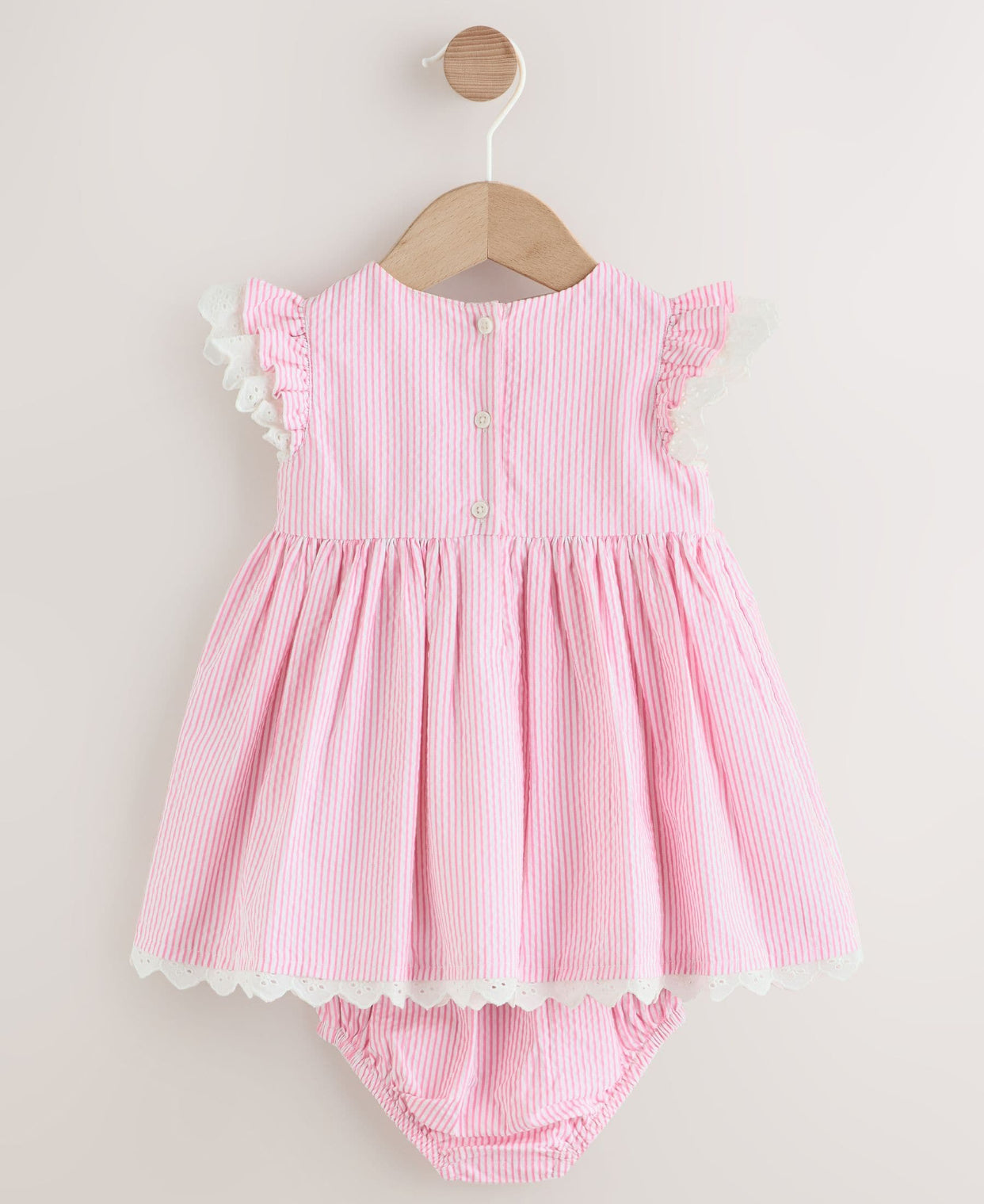 Pink Stripe Woven Baby Dress and Knickers Set 2 Piece