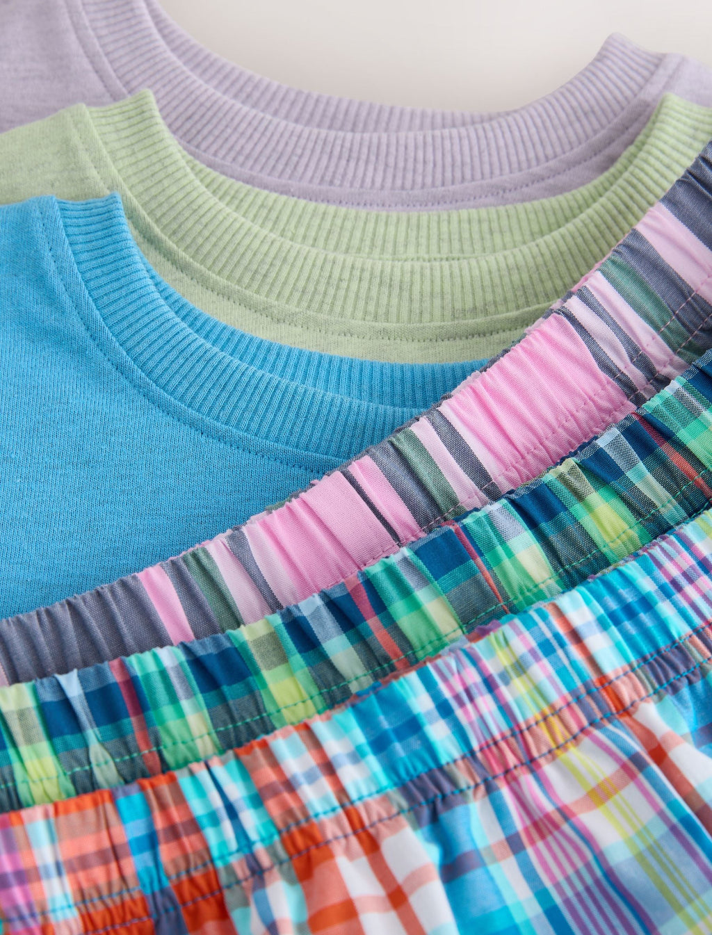 Blue/Green/Purple Check Woven Short 
Pyjamas 3 Pack