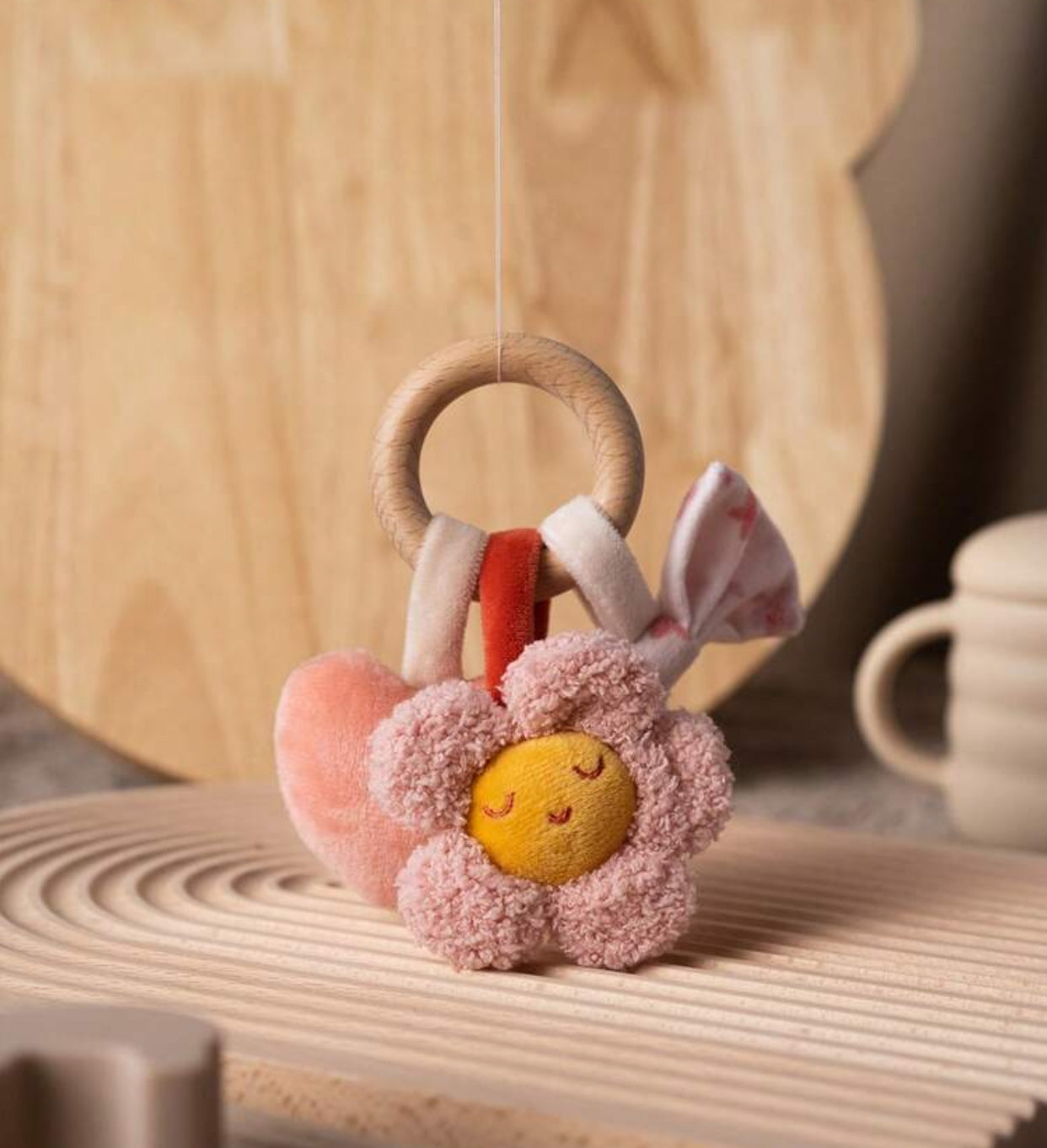 1pc Baby Wooden Ring Rattle Plush Soft Teether Toy (immediate)