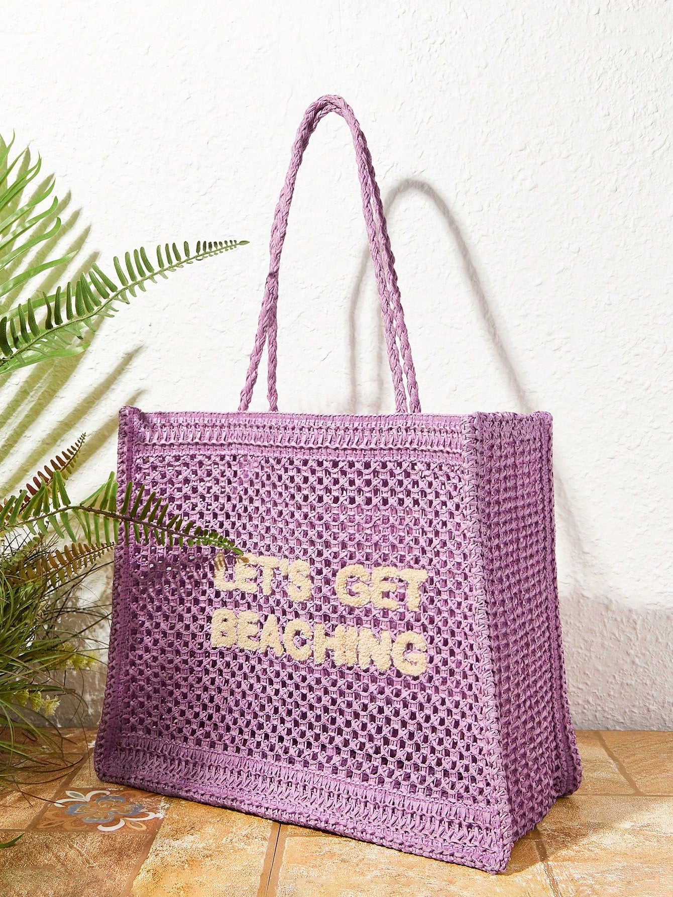 Women's Summer Crocheted Tote Bag With Letter Design