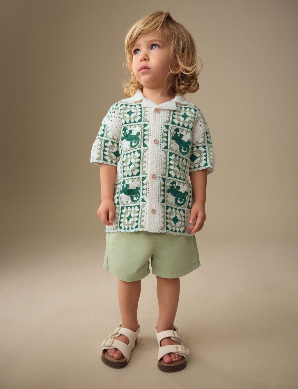 Green Lizard Crochet Knitted Short Sleeve Shirt
