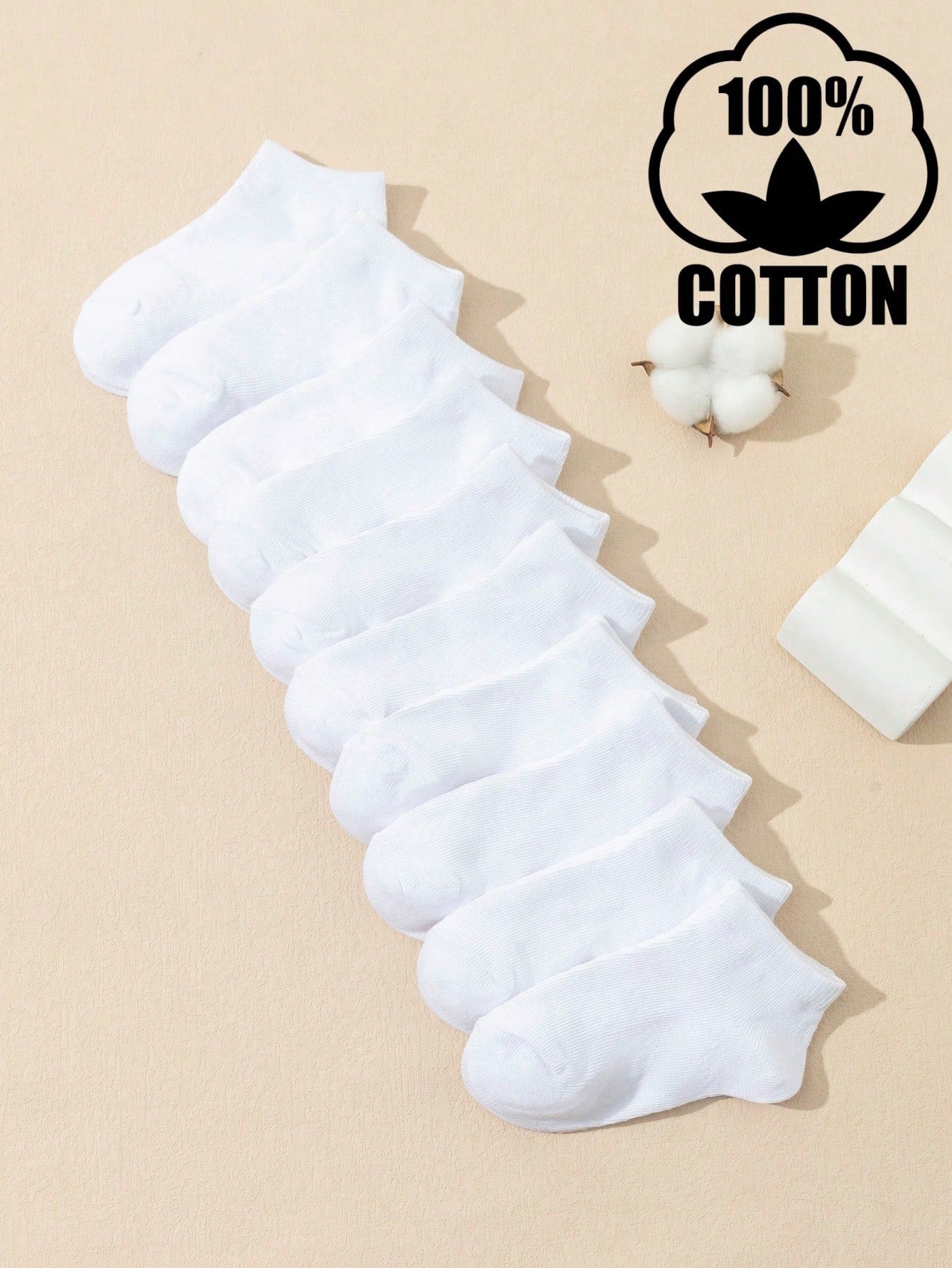 10 Pairs Set Kids Cotton White Socks