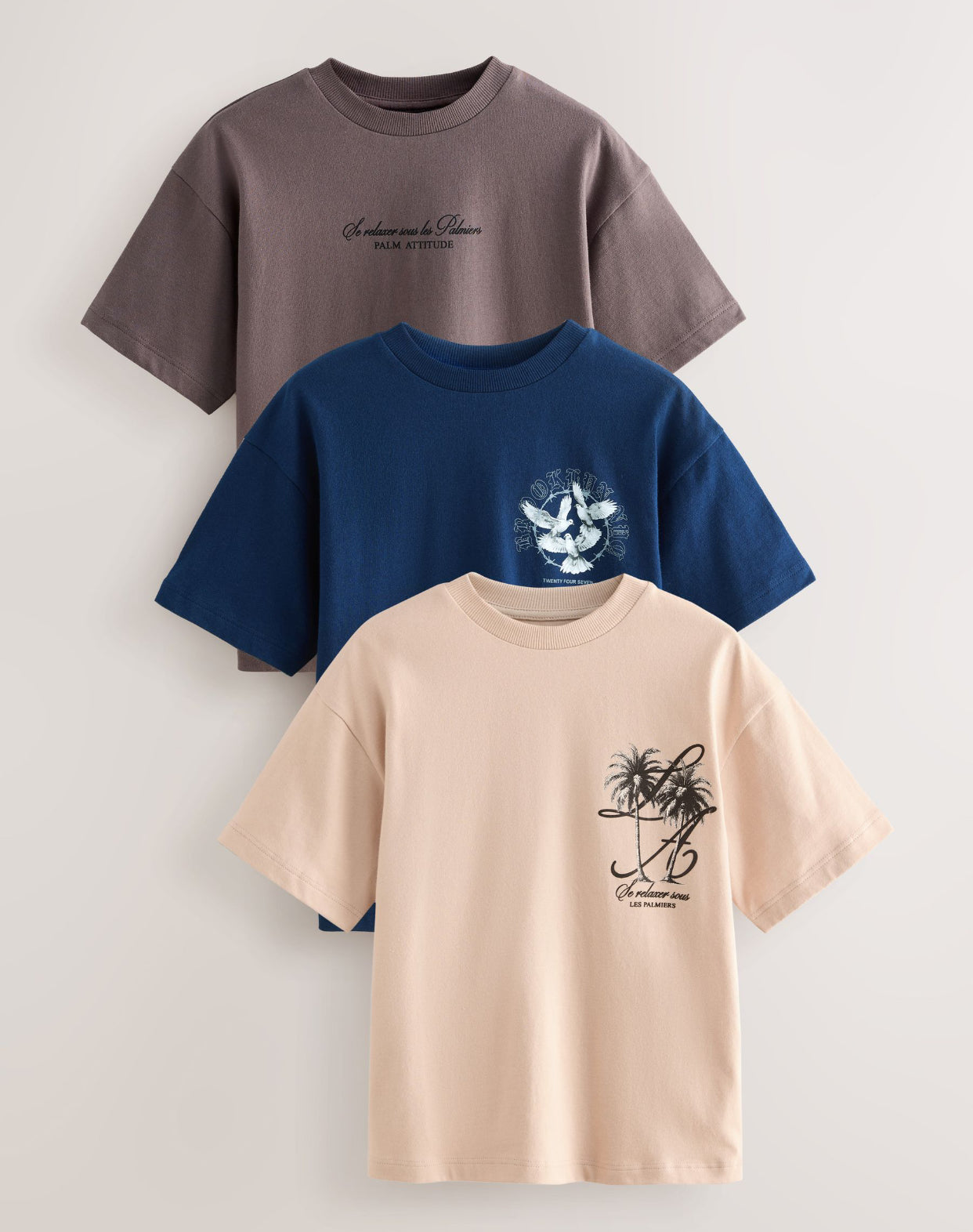 Navy/Stone/Brown Relaxed Fit Graphic
Print Short Sleeve T-Shirts 3 Pack