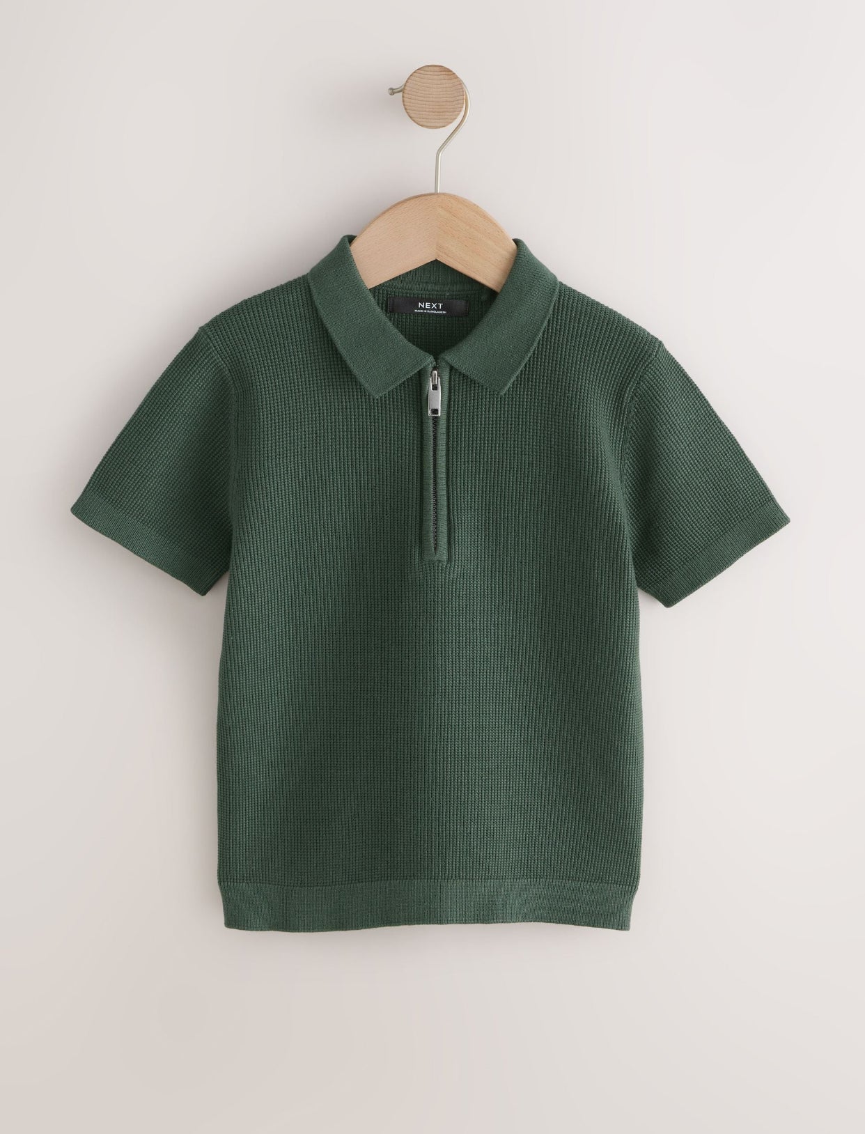 Dark Green Knitted Zip Neck Polo Shirt