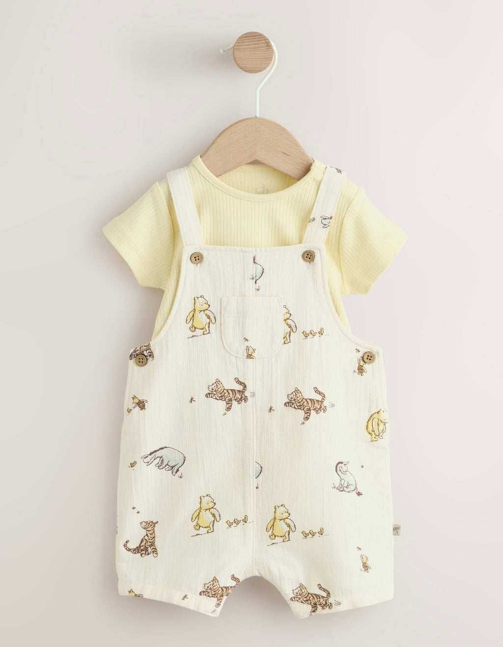 Neutral Winnie The Pooh Baby Dungaree and Bodysuit Set