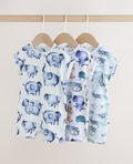 Blue Watercolour Animal Printed Popper Baby Jersey Rompers 3 Pack