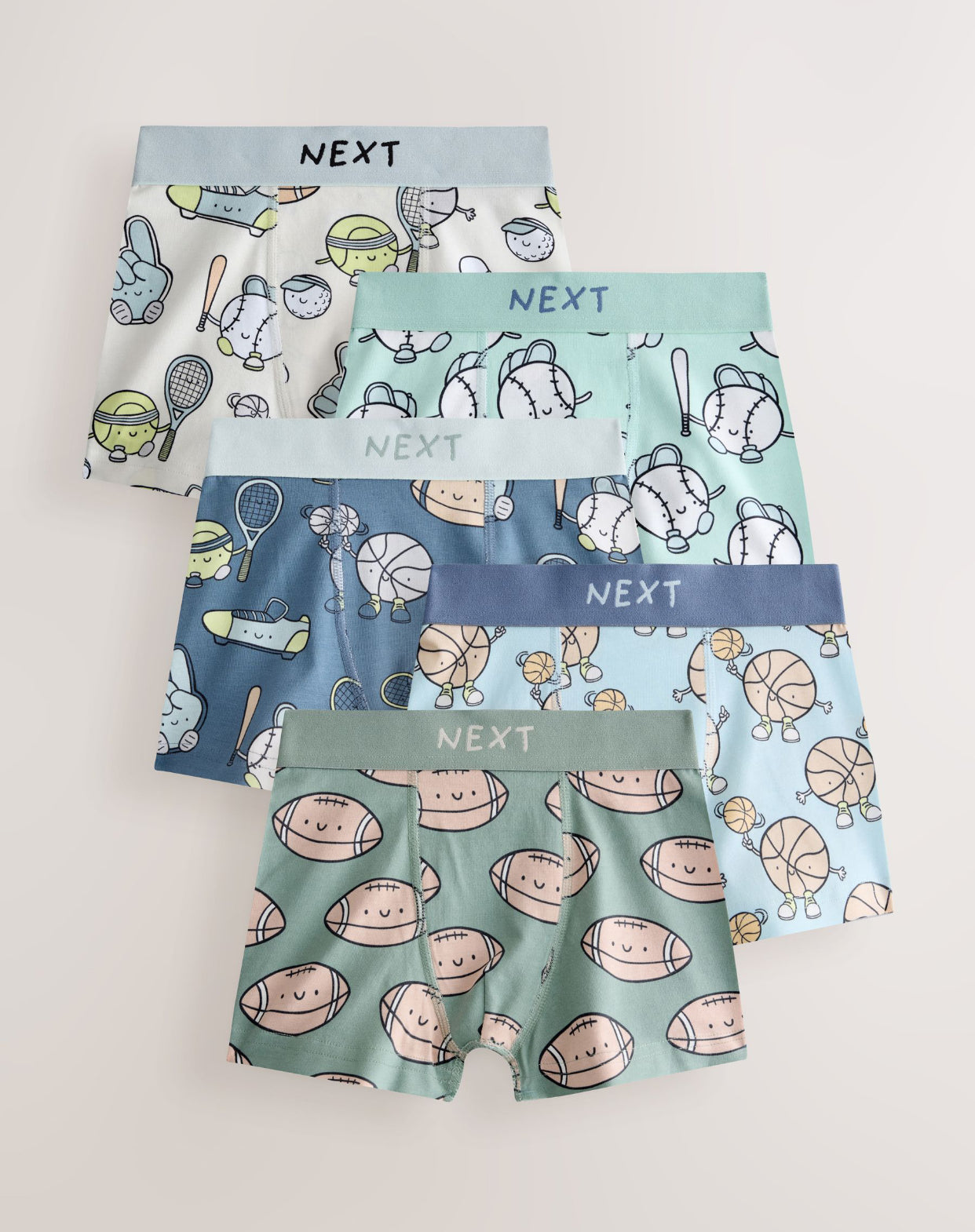 Pastel Sports Junior Character Trunks 5 Pack