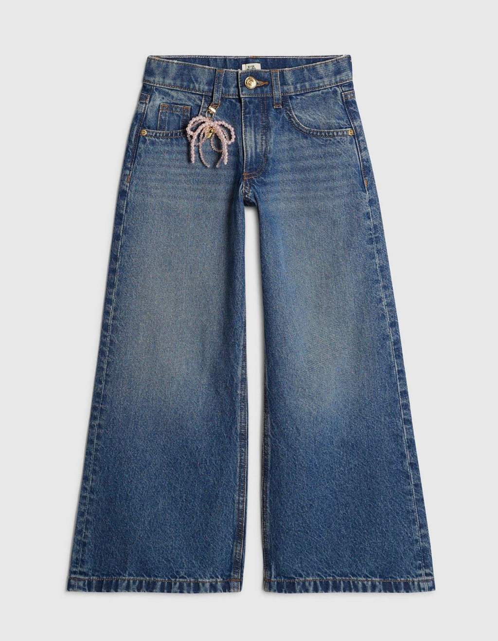 River Island Blue Wide Fit Jeans With Boy Keychain