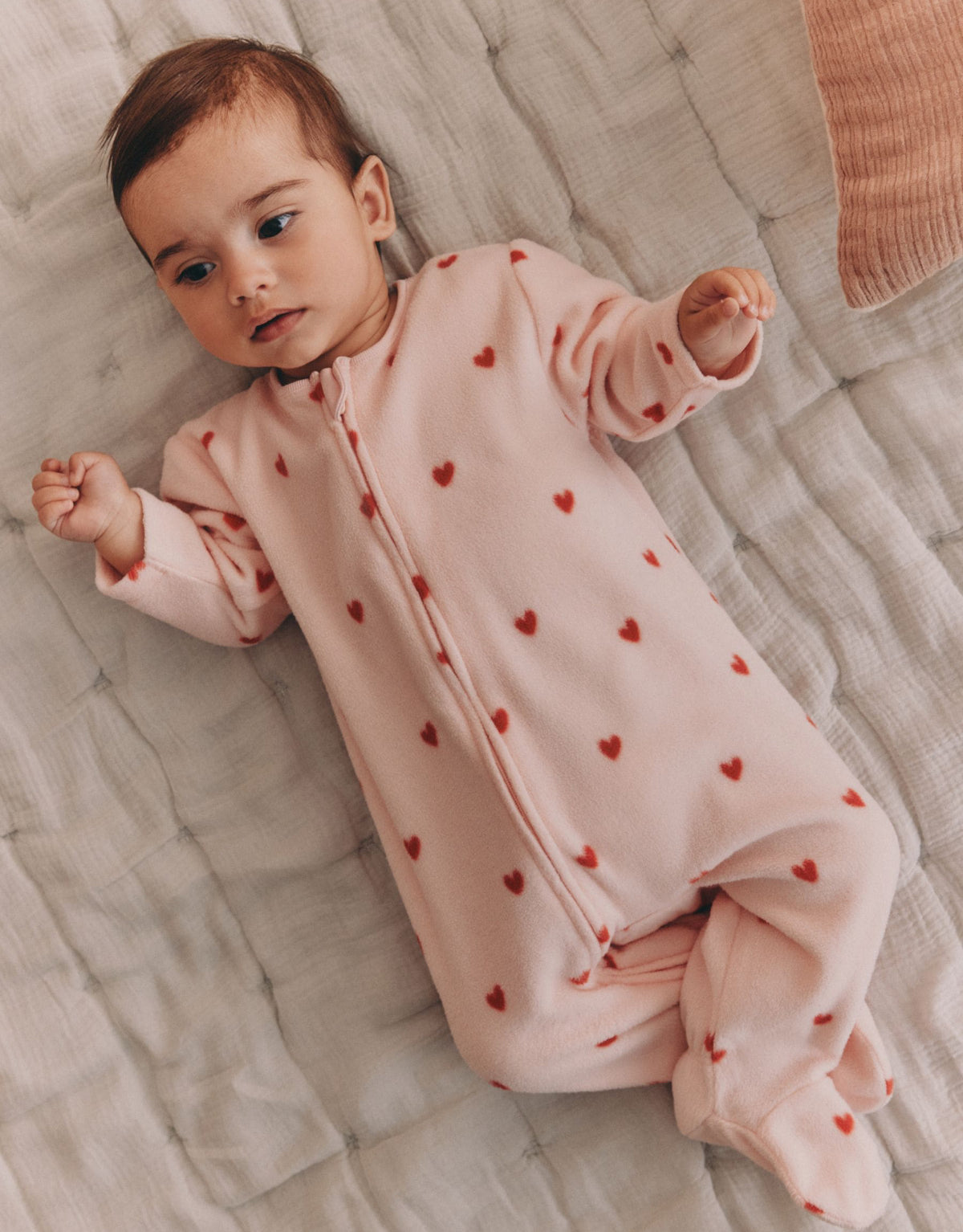 Pink/Cream Ladybird Micro Fleece Two Way Zip Baby Sleepsuits 2 Pack
