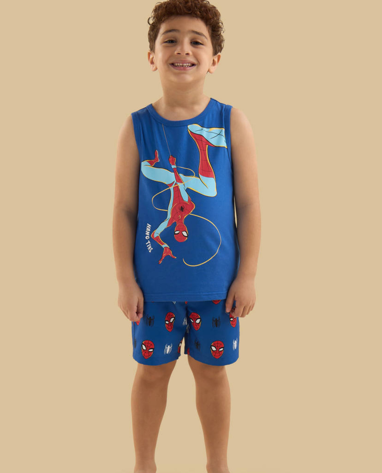 Spiderman Print Sleeveless Swim T-shirt and Shorts Set