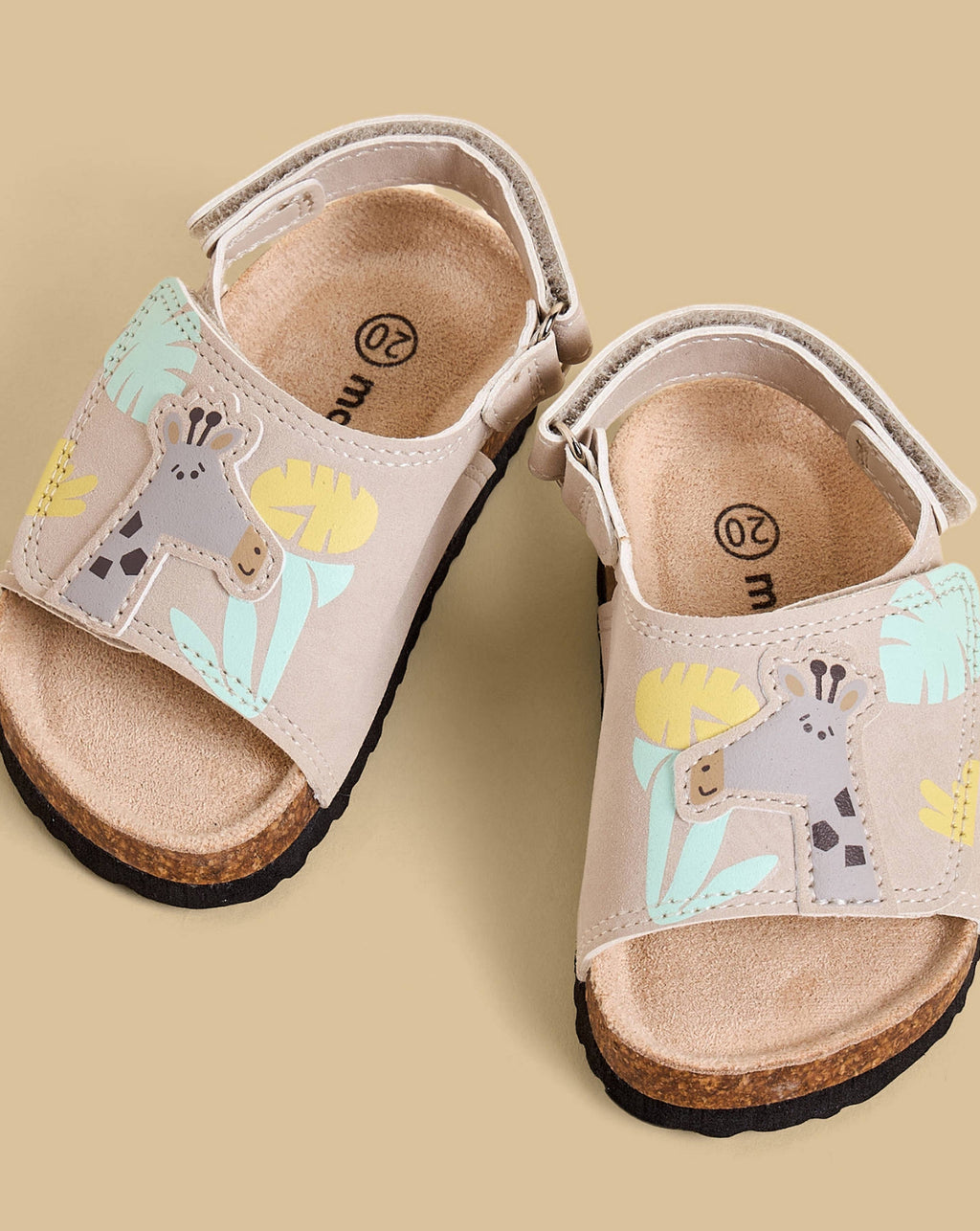 Giraffe Applique Sandals with Hook and Loop Closure