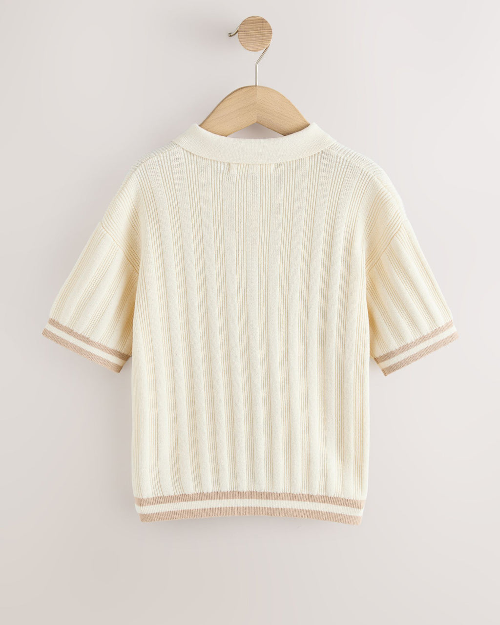 Ecru Button Neck Knitted Polo Shirt