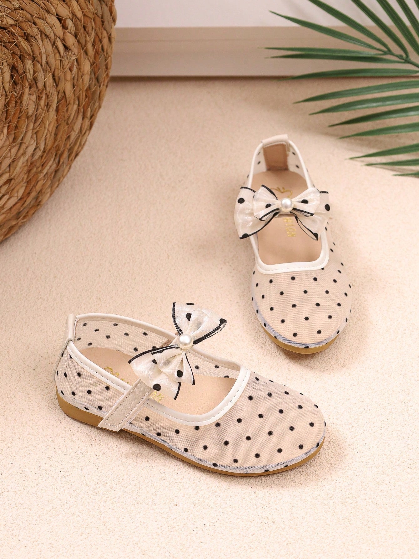 Girls Polka Dot Mesh Bow Mary Jane Shoes