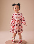Pink hearts long sleeve jersey dress (immediate)
