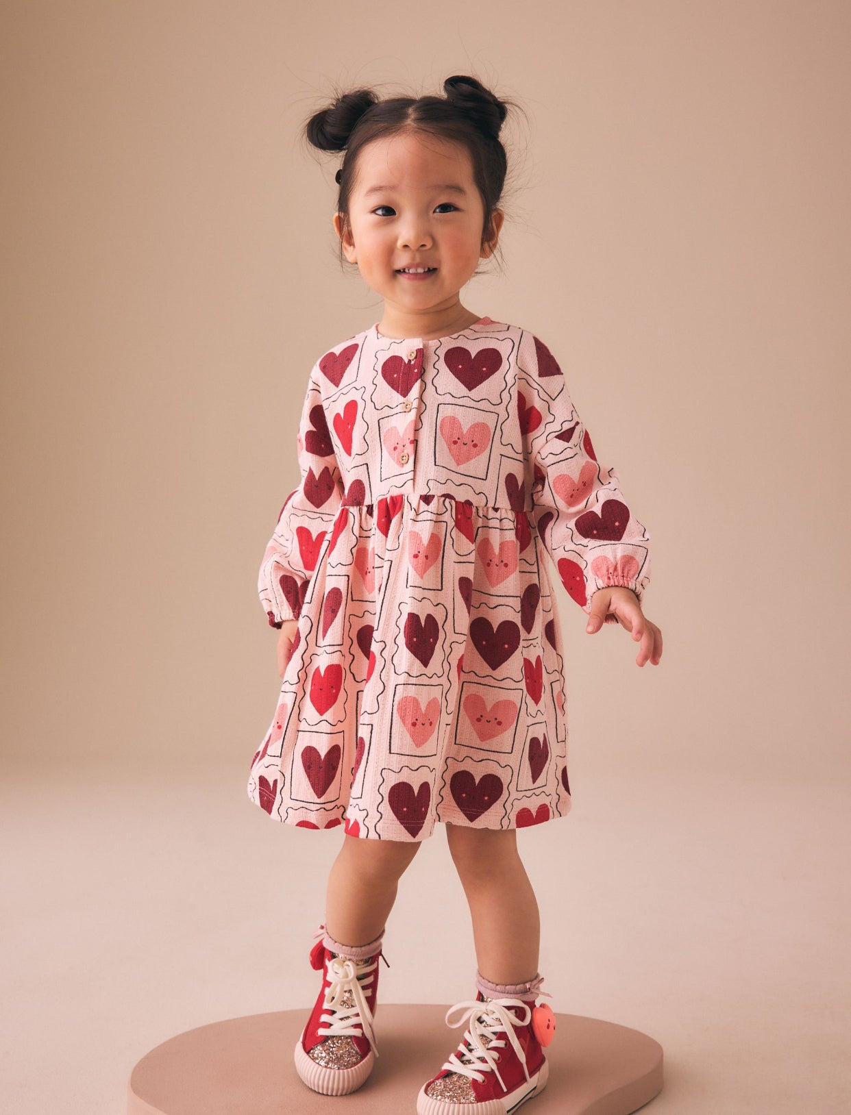 Pink hearts long sleeve jersey dress (immediate)