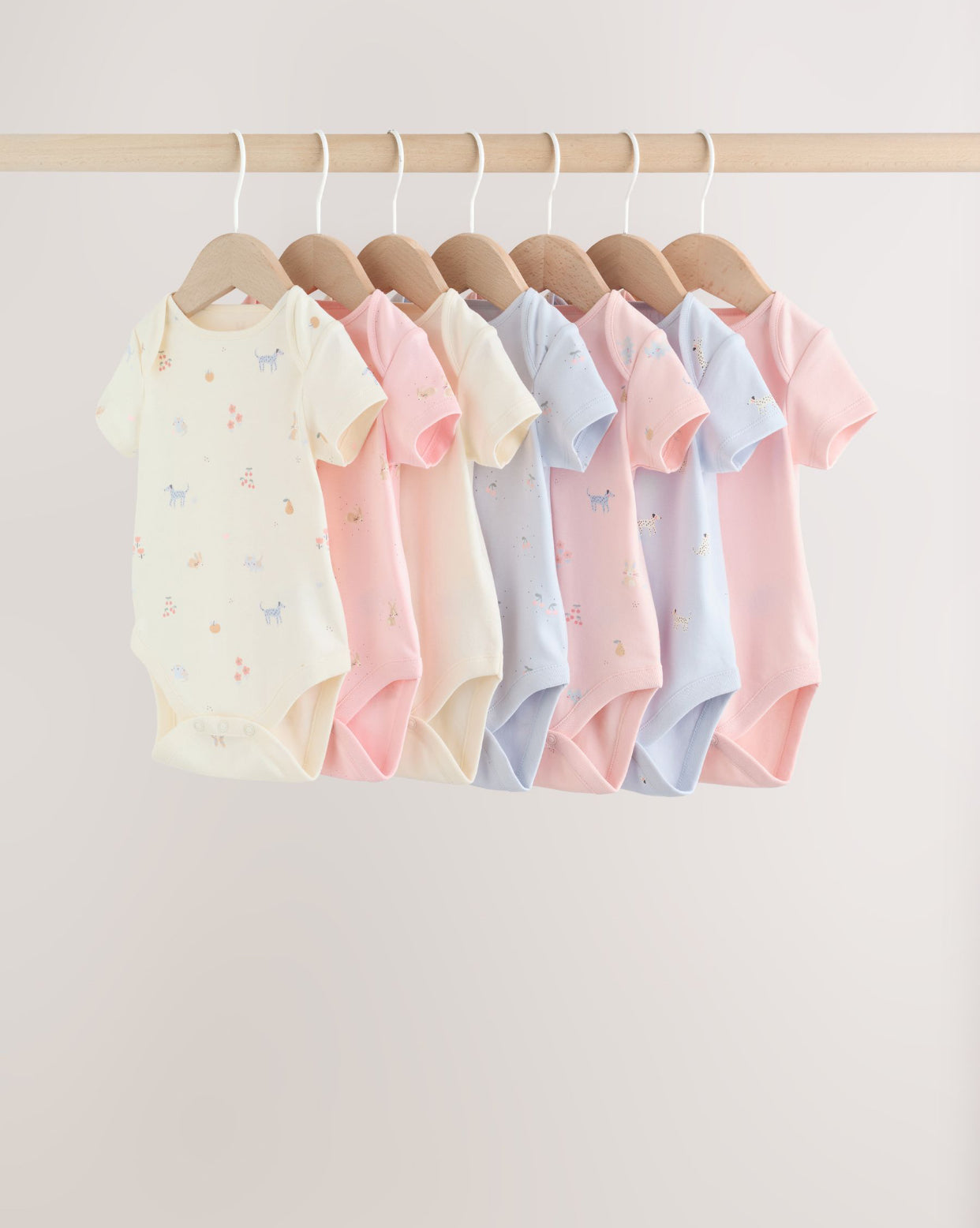 Multi Pastel Character 7 Pack Short Sleeve Baby Bodysuits