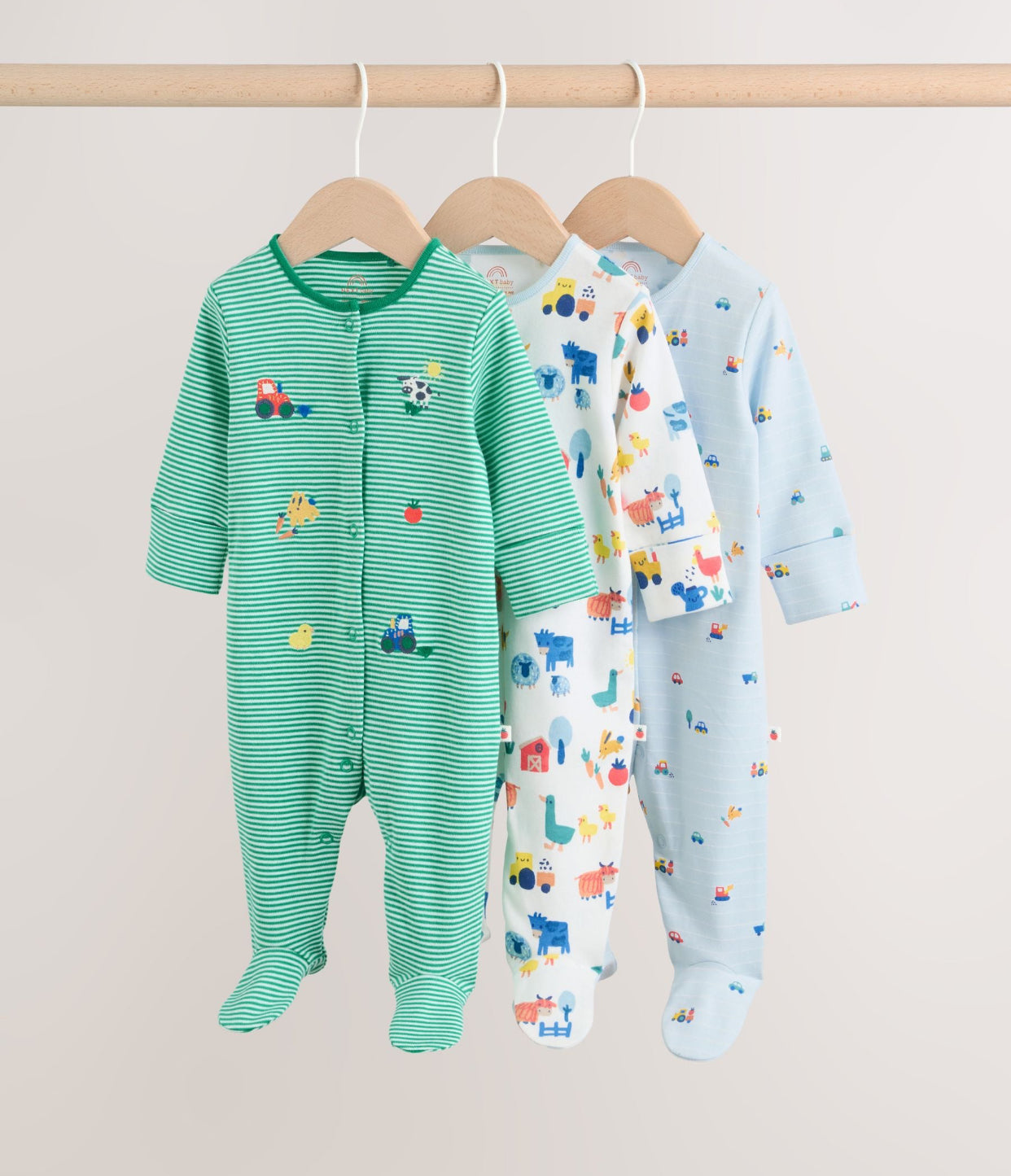 Multi Farm Baby Sleepsuits 3 Pack