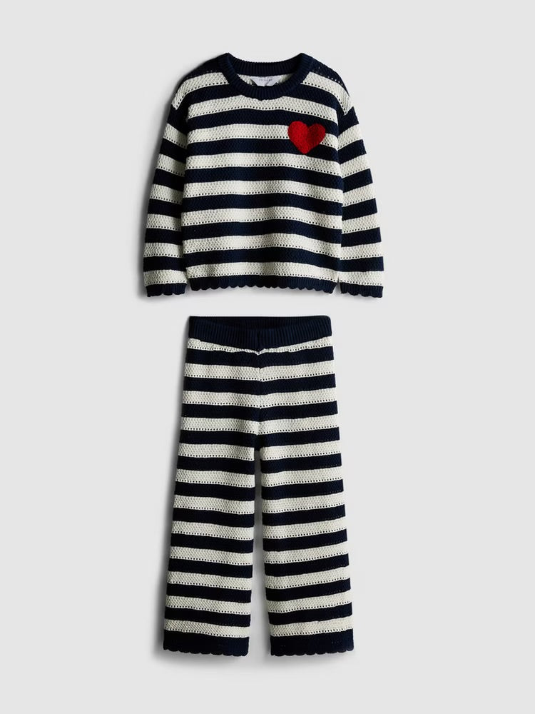 Heart Stripe Jumper and Knit Trousers Set