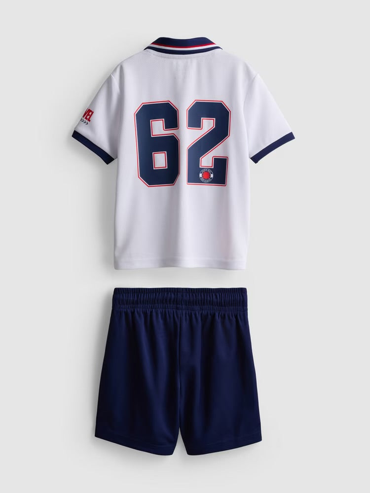 A football tee and shorts clothing co-ord with a Marvel Spider-Man character design