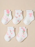 5 Pairs Baby Bow, Polka Dot, Lace Mid-Calf Elastic Socks (immediate)