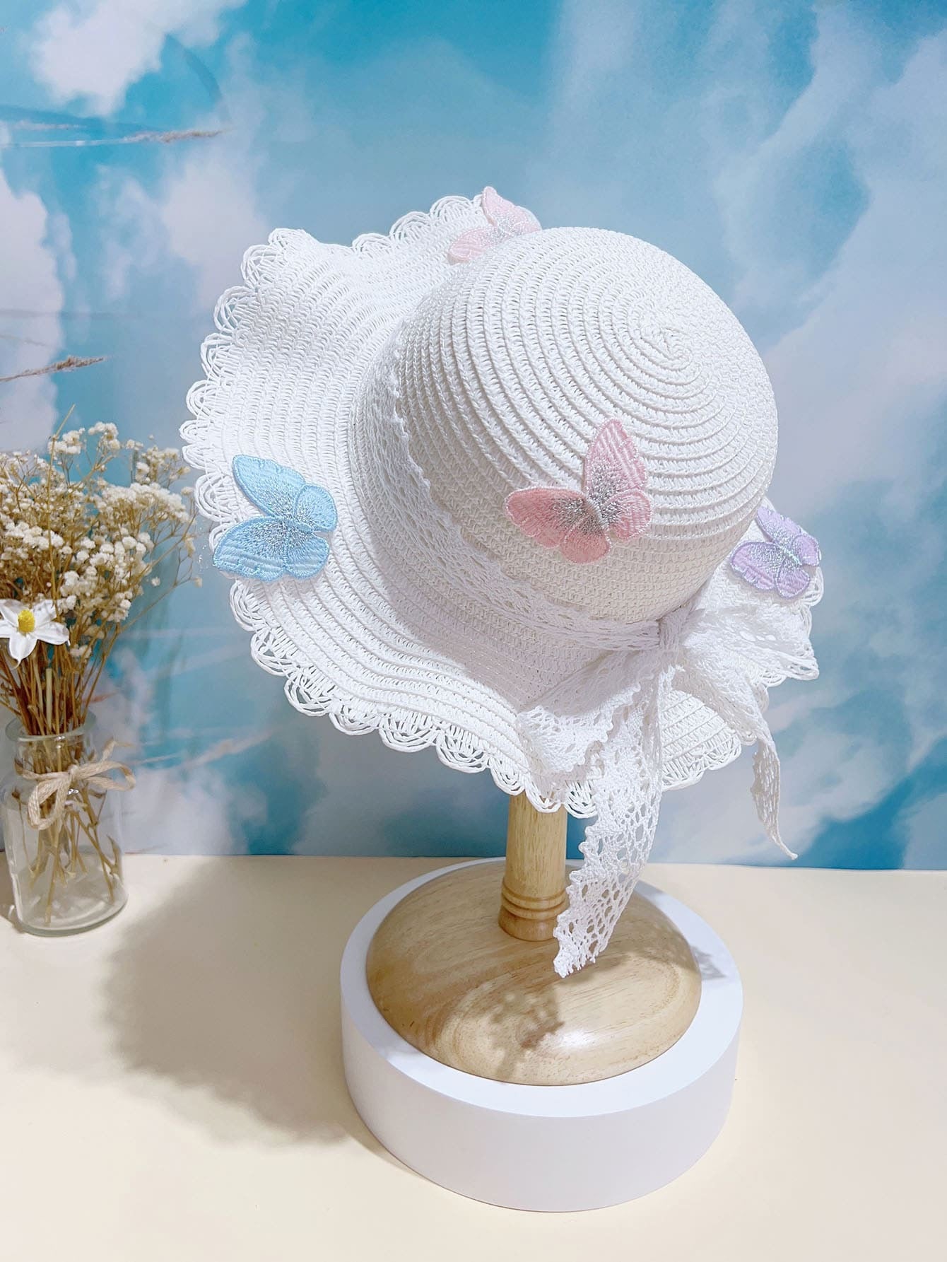 1pc Butterfly Mesh Hat With Lace Edge (immediate)