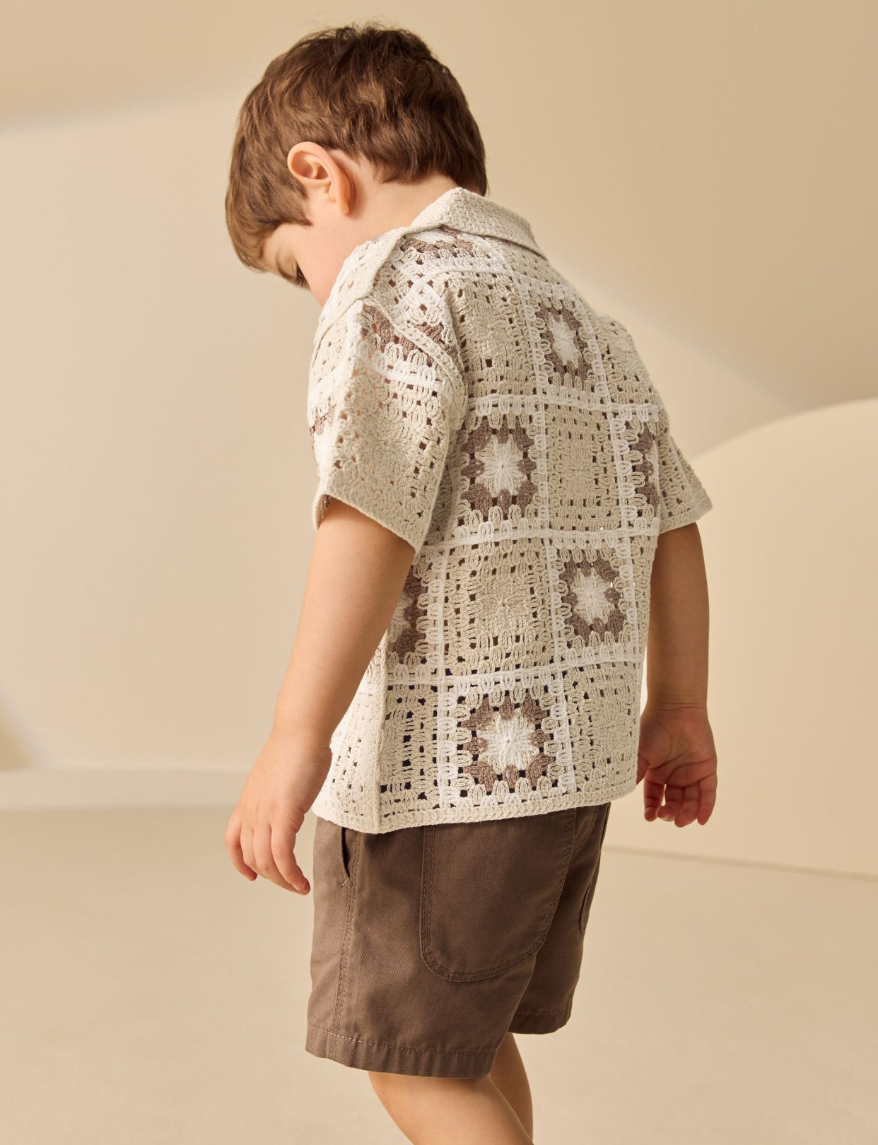 Neutral Bear Crochet Knitted Short Sleeve Shirt